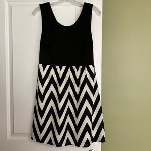 Pixley Black and Cream Herringbone Pattern Dress